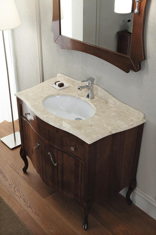 ARREDO BAGNO NARCISO 05 cm.109 FINITURA NOCE E TOP MARMO TECNICO BOTTICINO