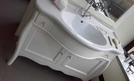 ARREDO BAGNO PAESTUM 108 FRONTALE IN MASSELLO LEGNO FINITURA LACCATO BIANCO