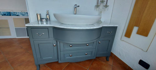 ARREDO BAGNO TIVOLI 134 MASSELLO LEGNO LACCATO OPACO GRIGIO SPECCHIO CORNICE PIOMBO