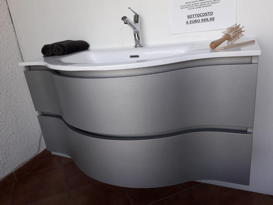 ARREDO BAGNO URBAN BROADWAY 105 2 CASSETTI E SPECCHIO LEGNO TRANCHE' GRIGIO METAL