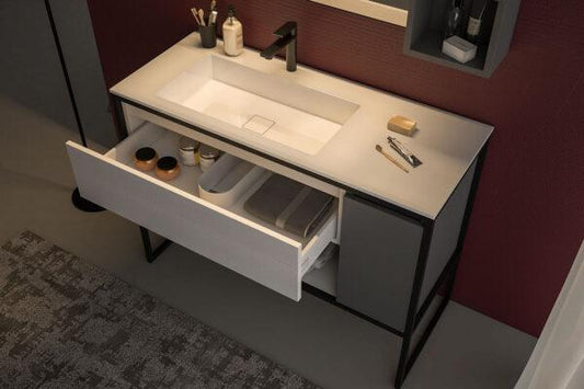 ARREDO BAGNO URBAN US02 CM 115 FINITURA ROVERE TRANCHE' BIANCO E GRIGIO FUMO