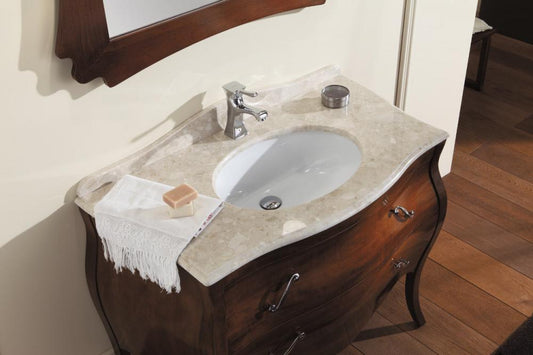ARREDO BAGNO VANITY 03 cm.109 FINITURA NOCE E TOP MARMO TECNICO BOTTICINO