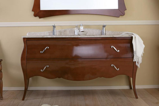 ARREDO BAGNO VANITY DUETTO 02 cm.165 FINITURA NOCE E TOP MARMO TECNICO BOTTICINO