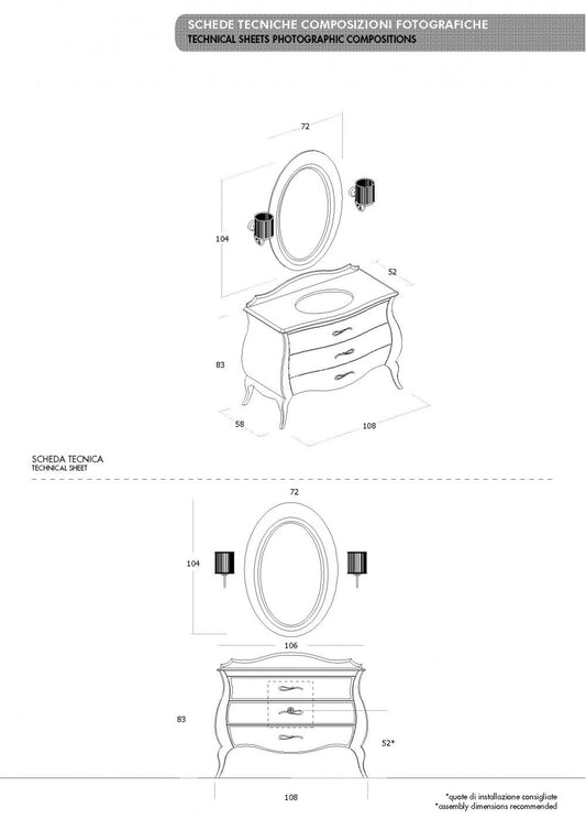 ARREDO BAGNO VINTAGE02 cm.108 FINITURA NOCE TOP MARMO