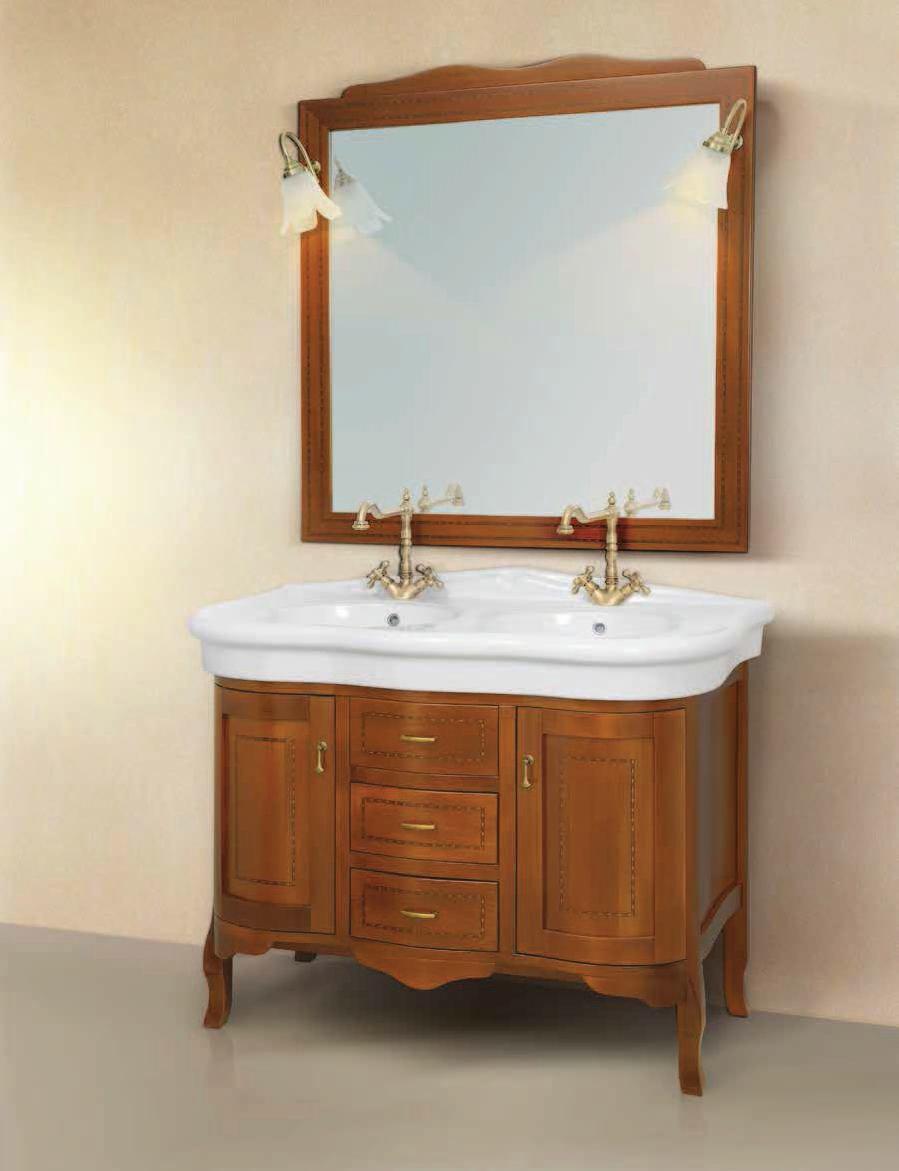 ARREDO BAGNO WINDSOR 110 2 VASCHE INTARSIATO FRONTALE IN MASSELLO LEGNO FINITURA NOCE