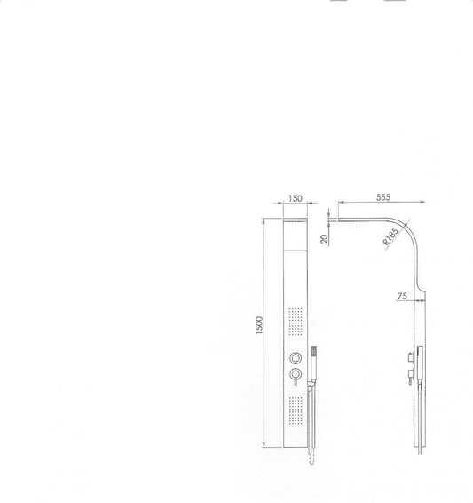 PANNELLODOCCIA 4001 ACCIAIO INOX LUCIDO MISCELATORE SOFFIONE PIOGGIA E LATERALI