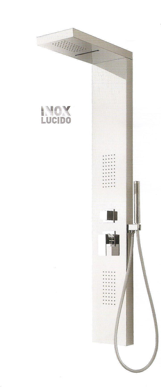 PANNELLO DOCCIA CON CASCATA 4002 INOX LUCIDO MISCELATORE SOFFIONE PIOGGIA 2 LATERALI