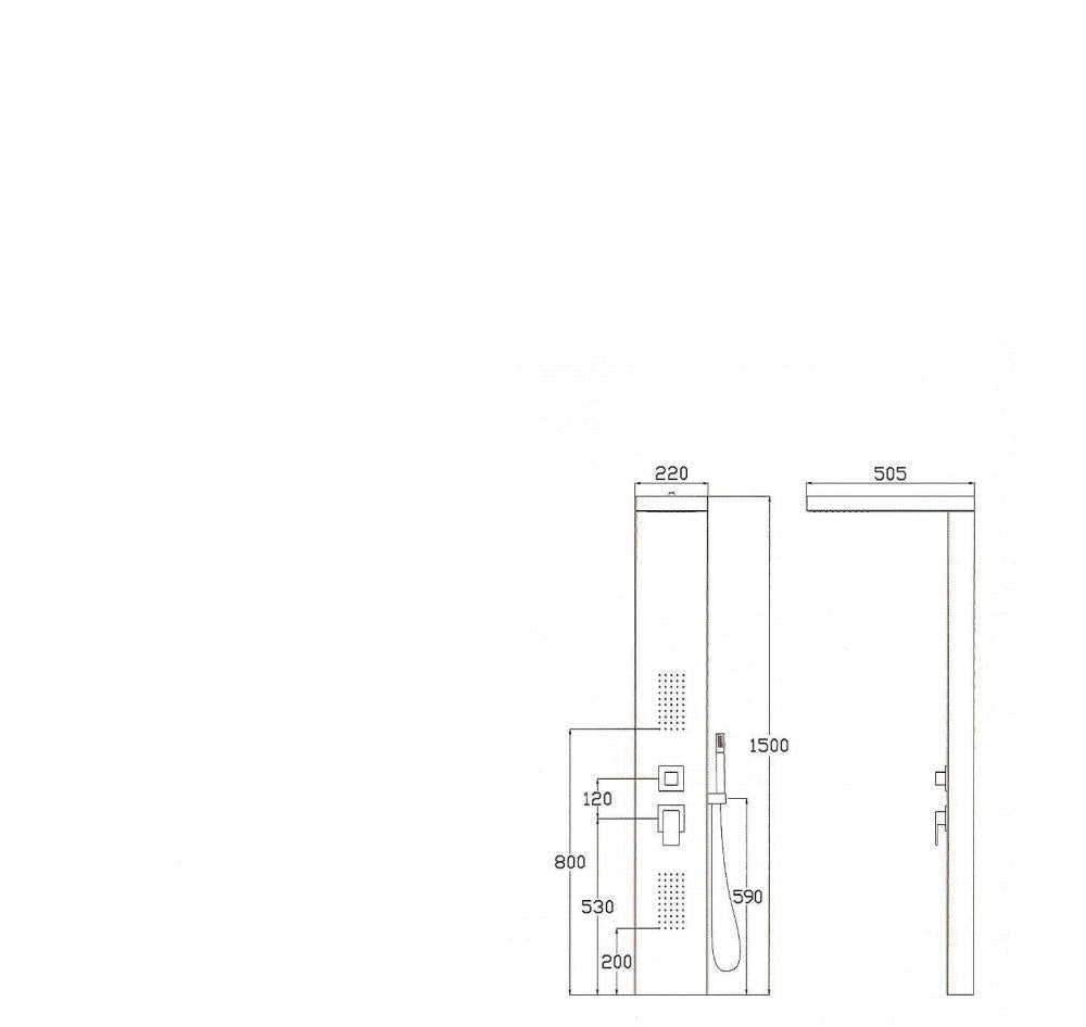 PANNELLO DOCCIA CON CASCATA 4002 INOX LUCIDO MISCELATORE SOFFIONE PIOGGIA 2 LATERALI