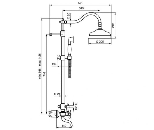 COLONNA DOCCIA DECO OLD EMMEVI CON RUBINETTO VASCA E SOFFIONE PIOGGIA MADE IN ITALY
