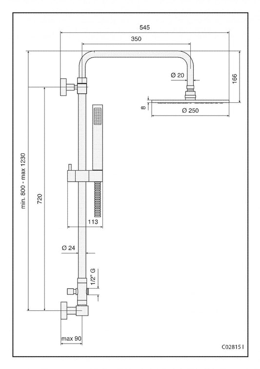 COLONNA DOCCIA REGOLABILE OTTONE CROMATO C02815I EMMEVI CON DEVIATORE PRESA ACQUA INCASSO MADE IN ITALY