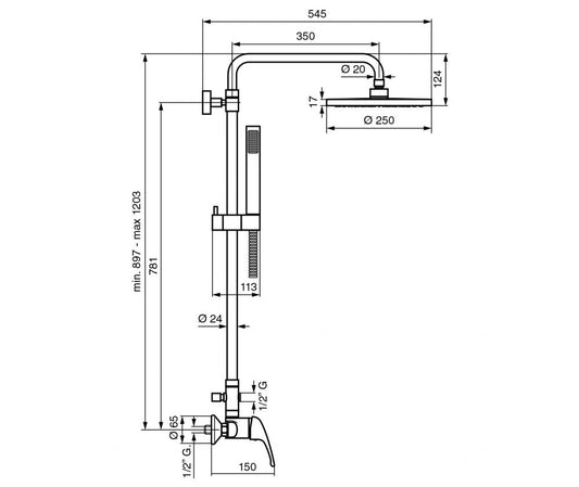 COLONNA DOCCIA REGOLABILE OTTONE CROMATO CON MISCELATORE CR9500214 EMMEVI MADE IN ITALY