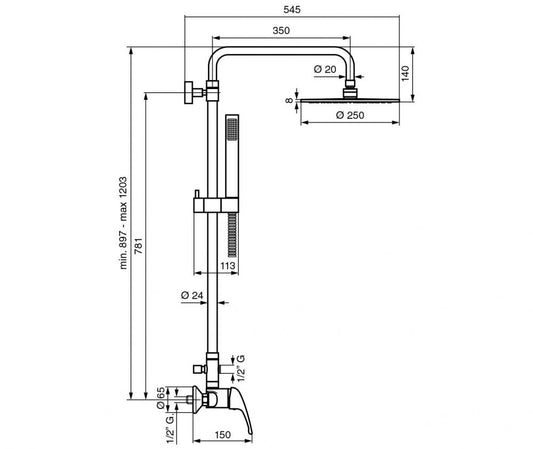 COLONNA DOCCIA REGOLABILE OTTONE CROMATO CON MISCELATORE CR9500215 EMMEVI MADE IN ITALY