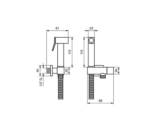 KIT SHUT-OFF IDROSCOPINO QUADRO OTTONE CROMATO DOCCETTA RUBINETTO DI CHIUSURA FLEX