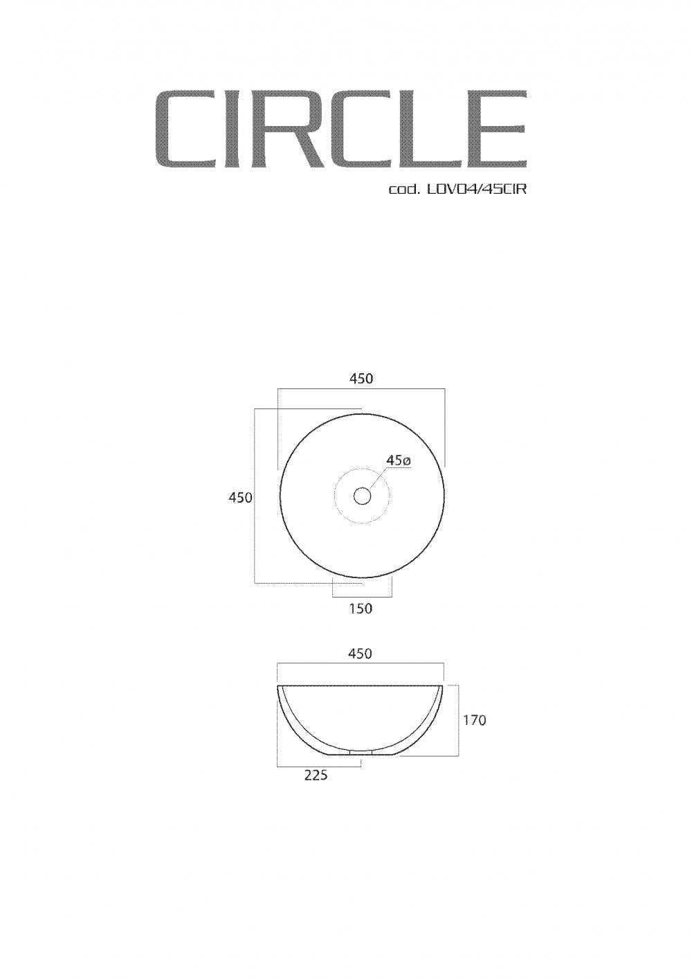 LAVABO DA APPOGGIO CIRCLE TONDO cm.45 H.17 CERAMICA BIANCA