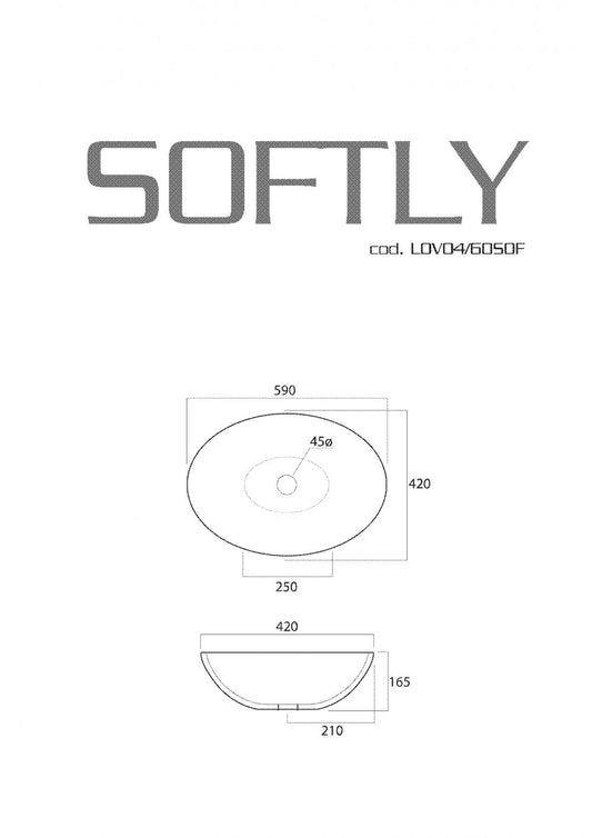 LAVABO DA APPOGGIO CM.59X42X16,5 SOFTLY CERAMICA BIANCO