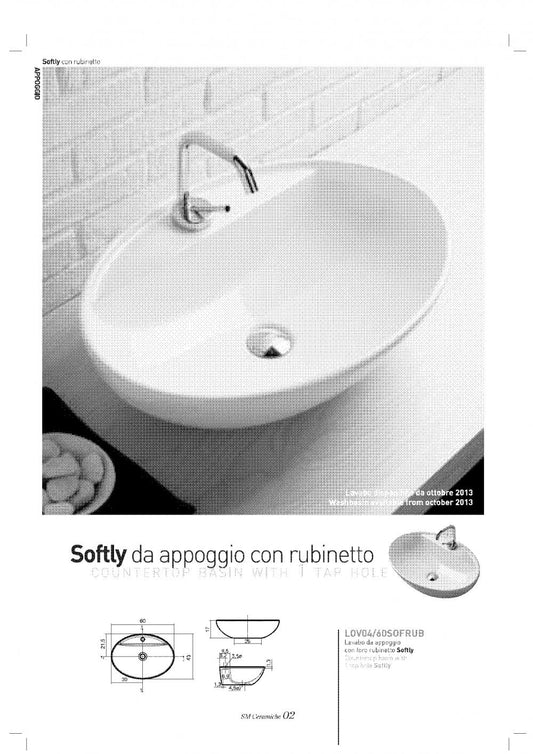 LAVABO DA APPOGGIO CM.60X43X17 SOFTLY CON FORO PER RUBINETTO CERAMICA BIANCO
