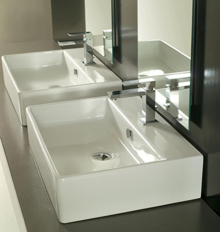 LAVABO DA APPOGGIO E SOSPESO A MURO CM.60X45X15 DOME CERAMICA BIANCO