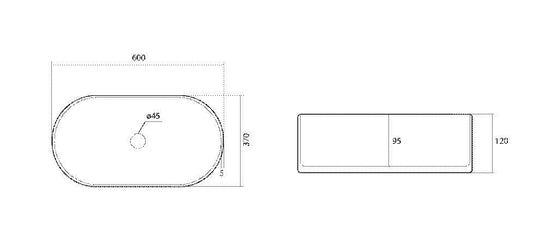LAVABO DA APPOGGIO ECO 60 CM 60X37 H 12 CERAMICA BIANCO