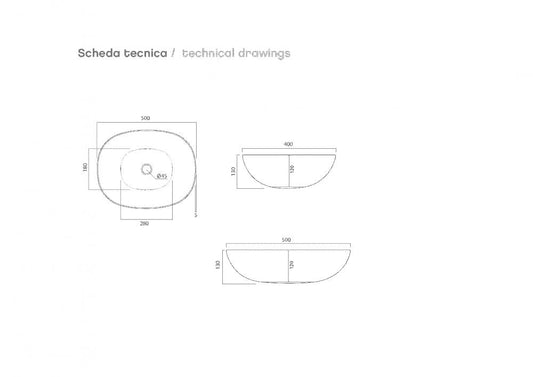 LAVABO DA APPOGGIO FINE50 OVALE CM.50X40 H.13 CERAMICA BIANCO