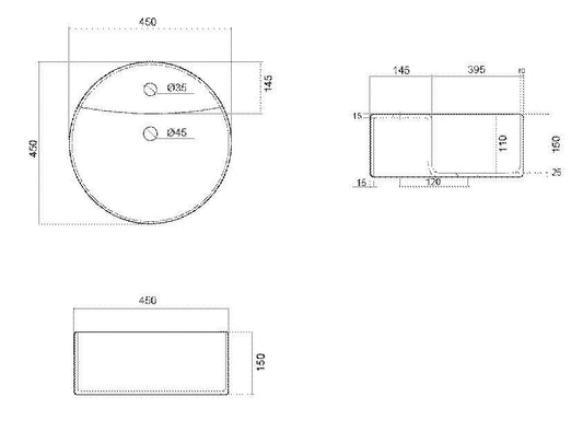 LAVABO DA APPOGGIO LOVELY 45 TONDO CM 45 H 15 CERAMICA BIANCO