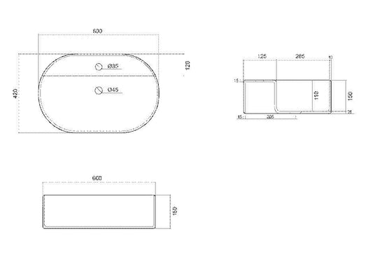 LAVABO DA APPOGGIO LOVELY 60 CM 60X42 H 15 CERAMICA BIANCO