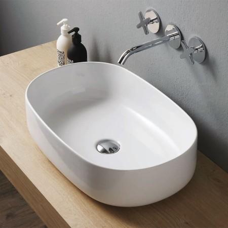 LAVABO DA APPOGGIO NICE55 OVALE CM.55,50X35,5 H.15 CERAMICA BIANCO