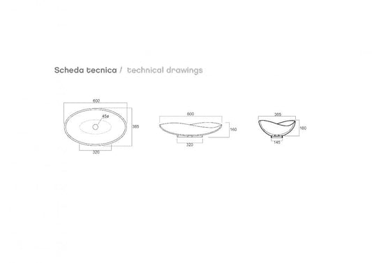 LAVABO DA APPOGGIO POISON 60 OVALE CM.60X38,5 H.16 CERAMICA BIANCO