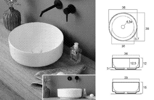 LAVABO DA APPOGGIO SMART 38 TONDO CM 38 H 15 CERAMICA BIANCO