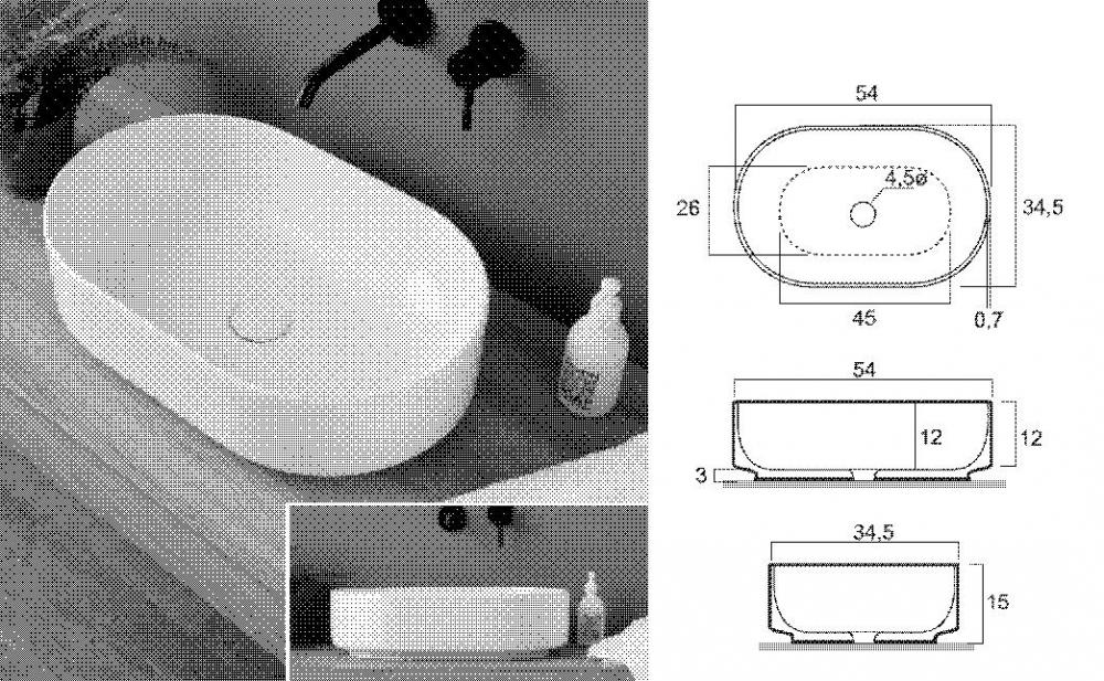 LAVABO DA APPOGGIO SMART 54 CM 54X34 H 15 CERAMICA BIANCO