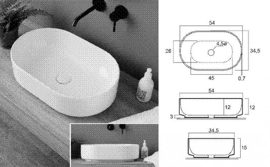 LAVABO DA APPOGGIO SMART 54 CM 54X34 H 15 CERAMICA BIANCO