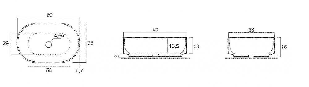 LAVABO DA APPOGGIO SMART 60 CM 60X38 H 16 CERAMICA BIANCO