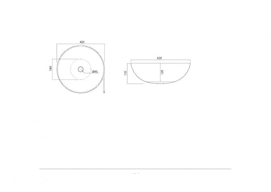 LAVABO DA APPOGGIO TONDO BORDO FINE CM.42 CERAMICA BIANCO