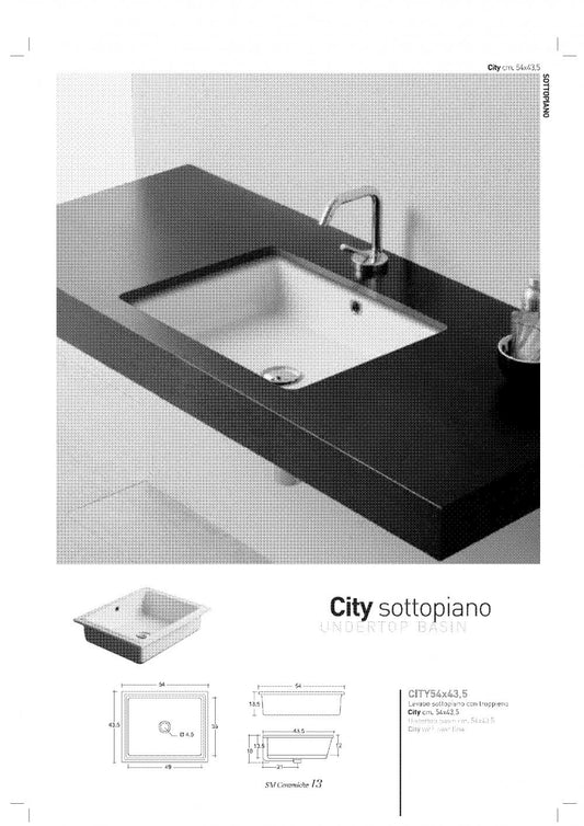 LAVABO INCASSO SOTTOPIANO CM.54X43,5 CITY CERAMICA BIANCO