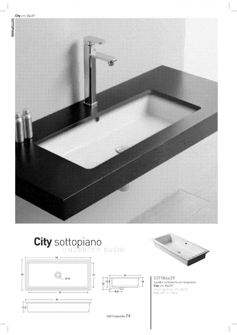 LAVABO INCASSO SOTTOPIANO CM.84X39 CITY CERAMICA BIANCO