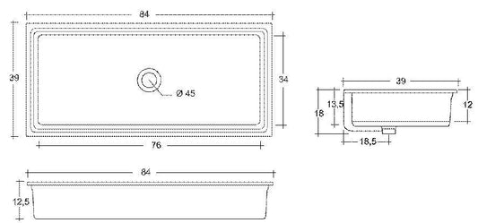 LAVABO INCASSO SOTTOPIANO CM.84X39 CITY CERAMICA BIANCO