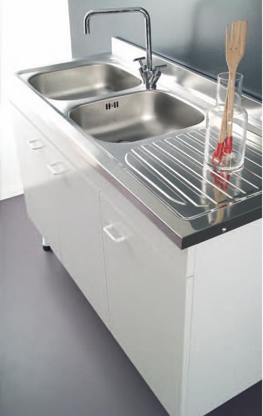 LAVELLO INOX 120X50 CON MOBILE 3 ANTE LADY BIANCO CON PENSILE E SCOLAPIATTI