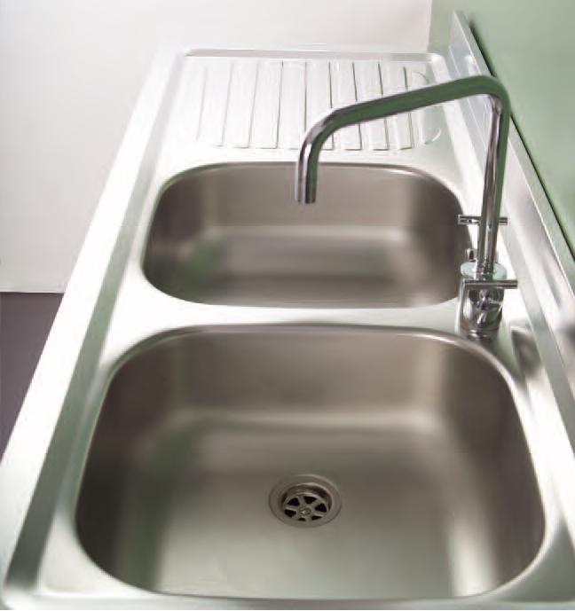 LAVELLO INOX 120X50 DUE VASCHE E SCOLAPIATTI CON MOBILE 2 ANTE 4 CASSETTI LADY TEAK O BIANCO