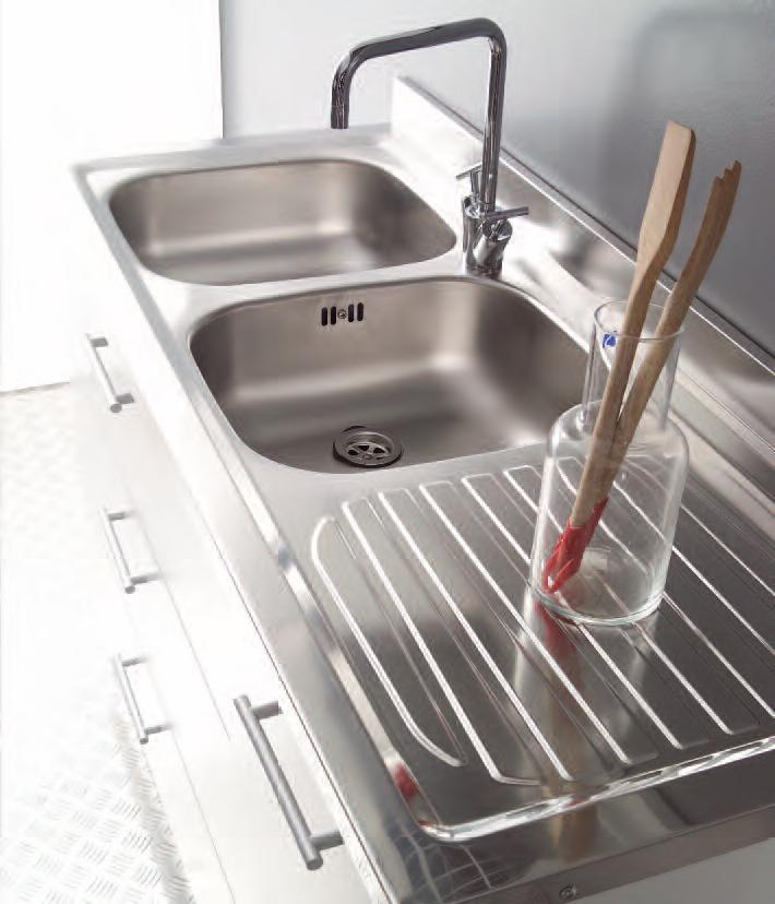 LAVELLO INOX 120X60 MOBILE 1 ANTA 2 CASSETTONI BIANCO C/PENSILE E SCOLAPIATTI