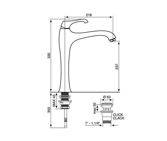 MISCELATORE LAVABO ALTO CROMATO ARES EMMEVI MADE IN ITALY