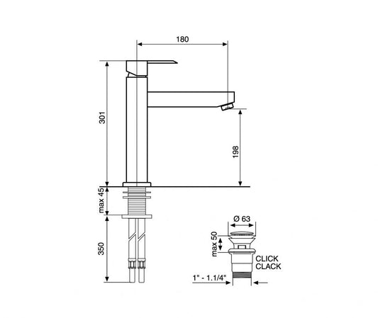 MISCELATORE LAVABO ALTO CROMATO SICILY EMMEVI MADE IN ITALY