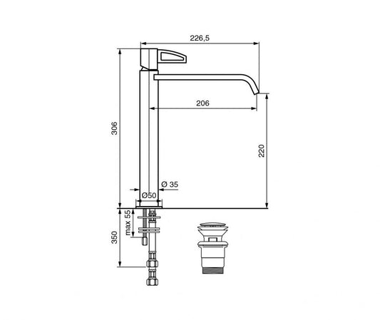 MISCELATORE LAVABO ALTO MINU EMMEVI MADE IN ITALY