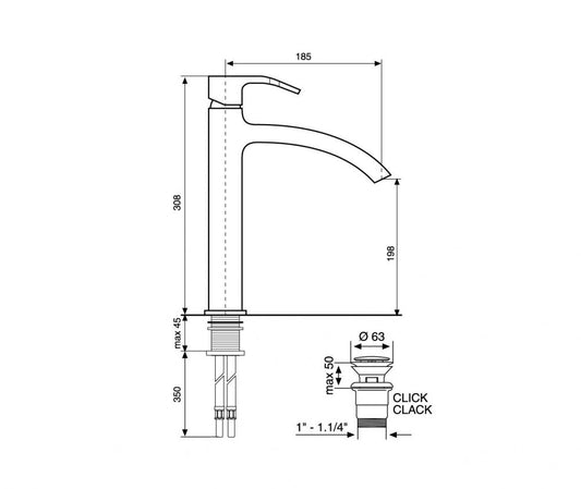 MISCELATORE LAVABO ALTO NIAGARA EMMEVI CROMATO MADE IN ITALY