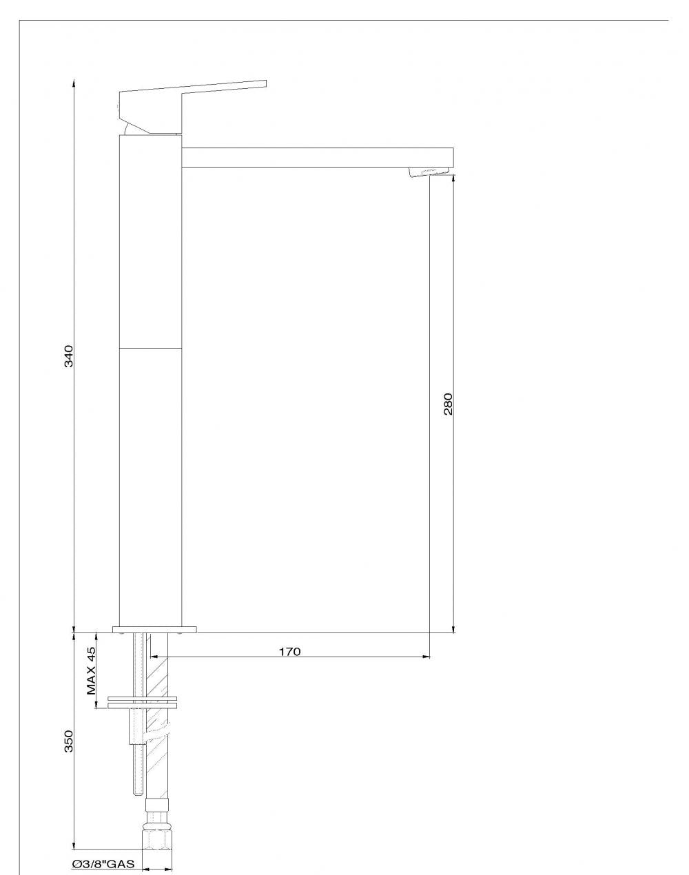 MISCELATORE LAVABO ALTO QUADRO LUCY CROMATO SENZA SCARICO MADE IN ITALY