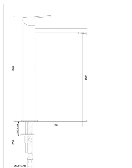 MISCELATORE LAVABO ALTO QUADRO LUCY CROMATO SENZA SCARICO MADE IN ITALY