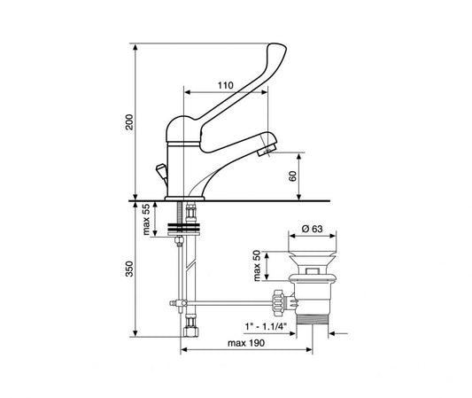 MISCELATORE LAVABO CON LEVA CLINICA GIGLIO E SCARICO AUTOMATICO MADE IN ITALY