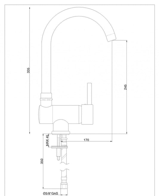 MISCELATORE LAVELLO 9100 SOTTO FINESTRA RECLINABILE CANNA ORIENT. MADE IN ITALY