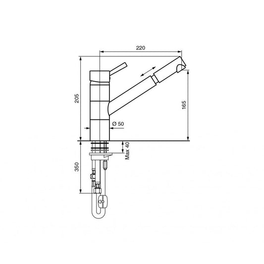MISCELATORE LAVELLO CUCINA CON DOCCETTA ESTRAIBILE CROMO PIPER MADE IN ITALY