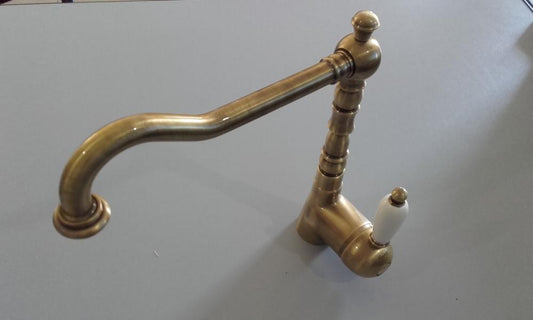 MISCELATORE LAVELLO CUCINA LAGUNA FINITURA BRONZATO CON MANIGLIA CERAMICA