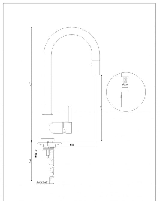 MISCELATORE LAVELLO JOY1430 DOCCETTA IN OTTONE ESTRAIBILE 2 GETTI MADE IN ITALY