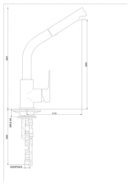 MISCELATORE LAVELLO K150 DOCCETTA IN OTTONE ESTRAIBILE 2 GETTI MADE IN ITALY